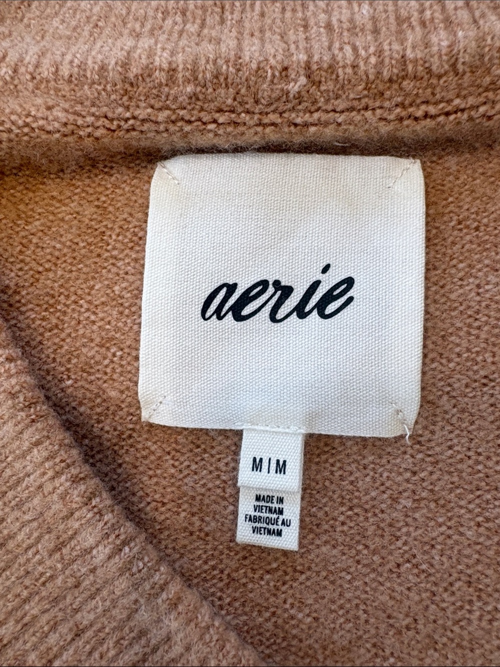 aerie Tan and White Striped V-Neck Sweater - Picture 2 of 4